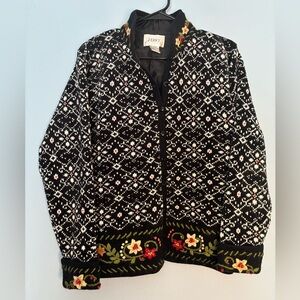 Jenny Sweater Cardigan Long Sleeve Size Medium Nordic Embroidered Floral Print